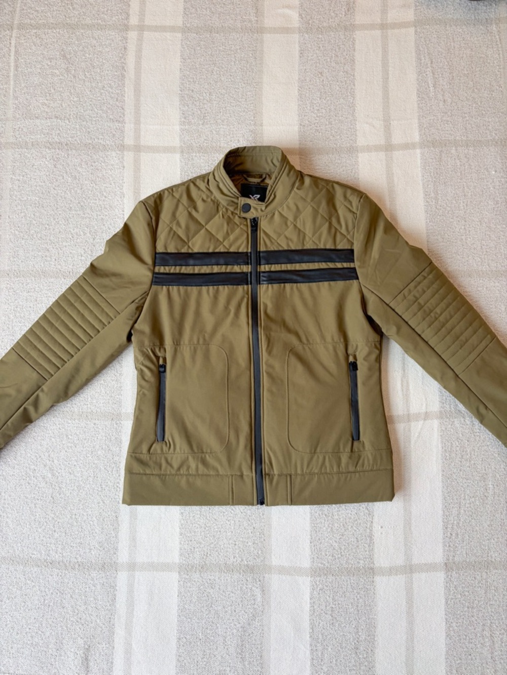XRAY Jeans Olive Moto Jacket Faux Leather Trim Quilted Zip Up Small Fall